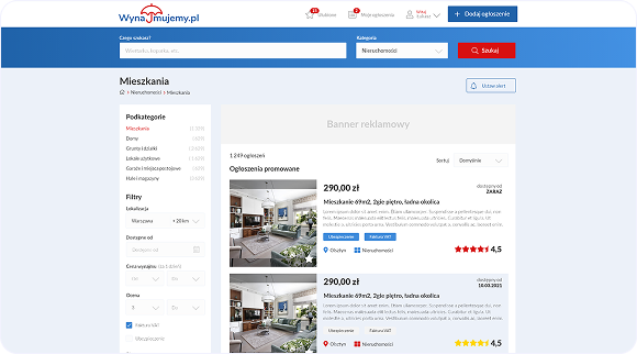 Rental Platform listing search results with filters
